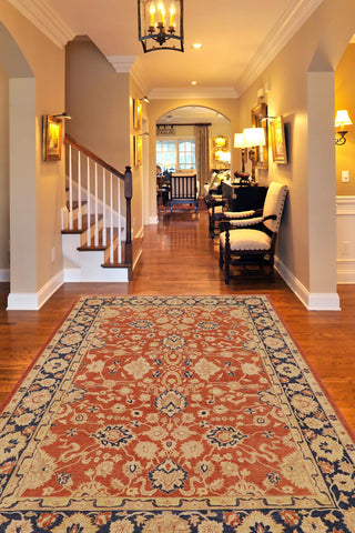 handmade Traditional Kafkaz Rust Blue Hand Knotted RECTANGLE 100% WOOL area rug 9x12