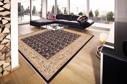 handmade Transitional Kafkaz Blue Beige Hand Knotted RECTANGLE 100% WOOL area rug 9' x 12'