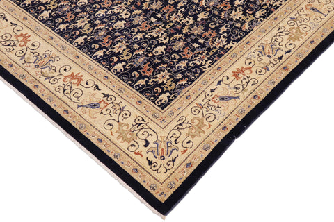 handmade Transitional Kafkaz Blue Beige Hand Knotted RECTANGLE 100% WOOL area rug 9' x 12'