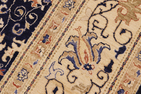 handmade Transitional Kafkaz Blue Beige Hand Knotted RECTANGLE 100% WOOL area rug 9' x 12'
