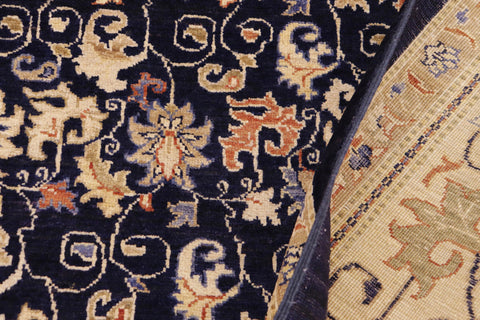 handmade Transitional Kafkaz Blue Beige Hand Knotted RECTANGLE 100% WOOL area rug 9' x 12'