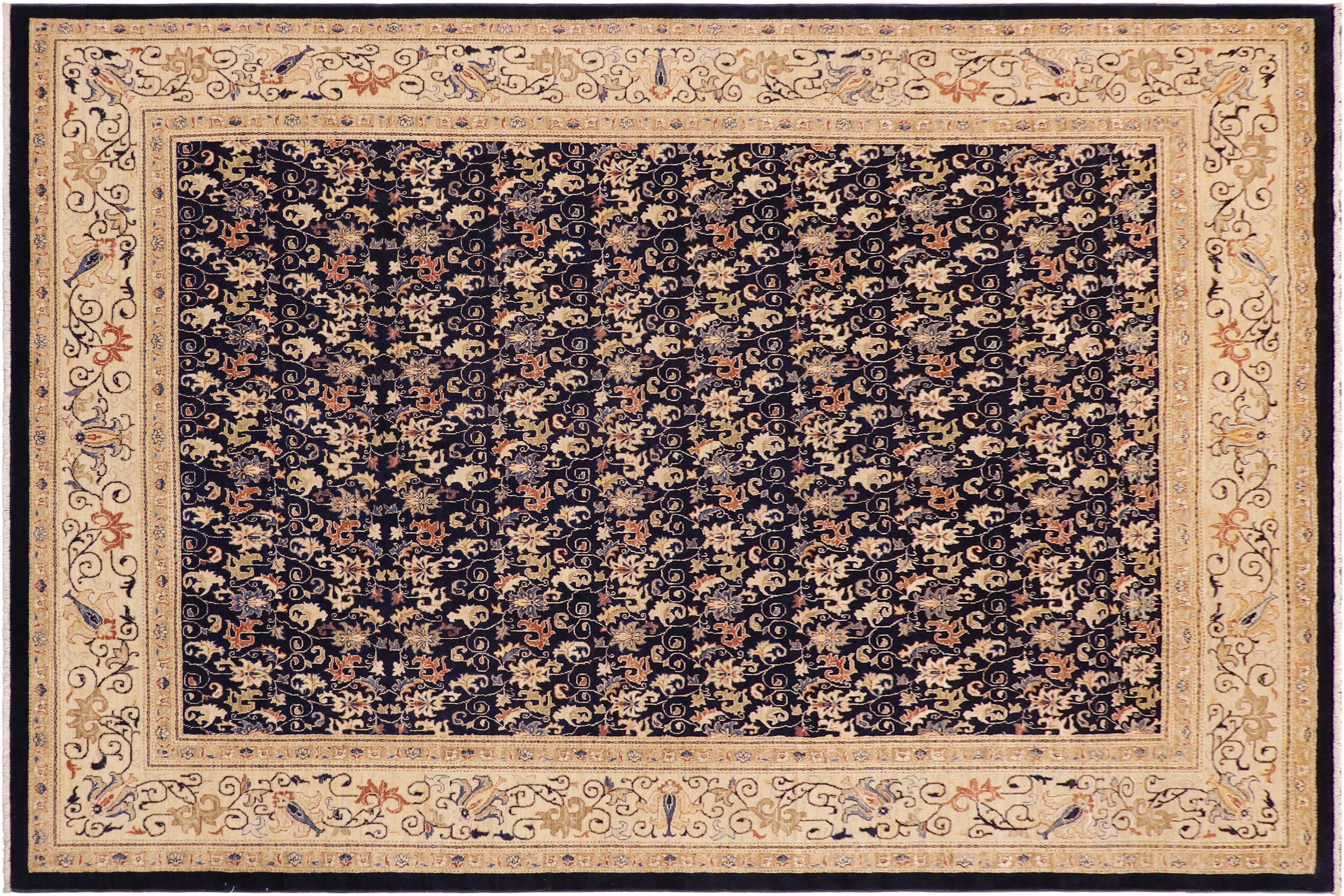 handmade Transitional Kafkaz Blue Beige Hand Knotted RECTANGLE 100% WOOL area rug 9' x 12'
