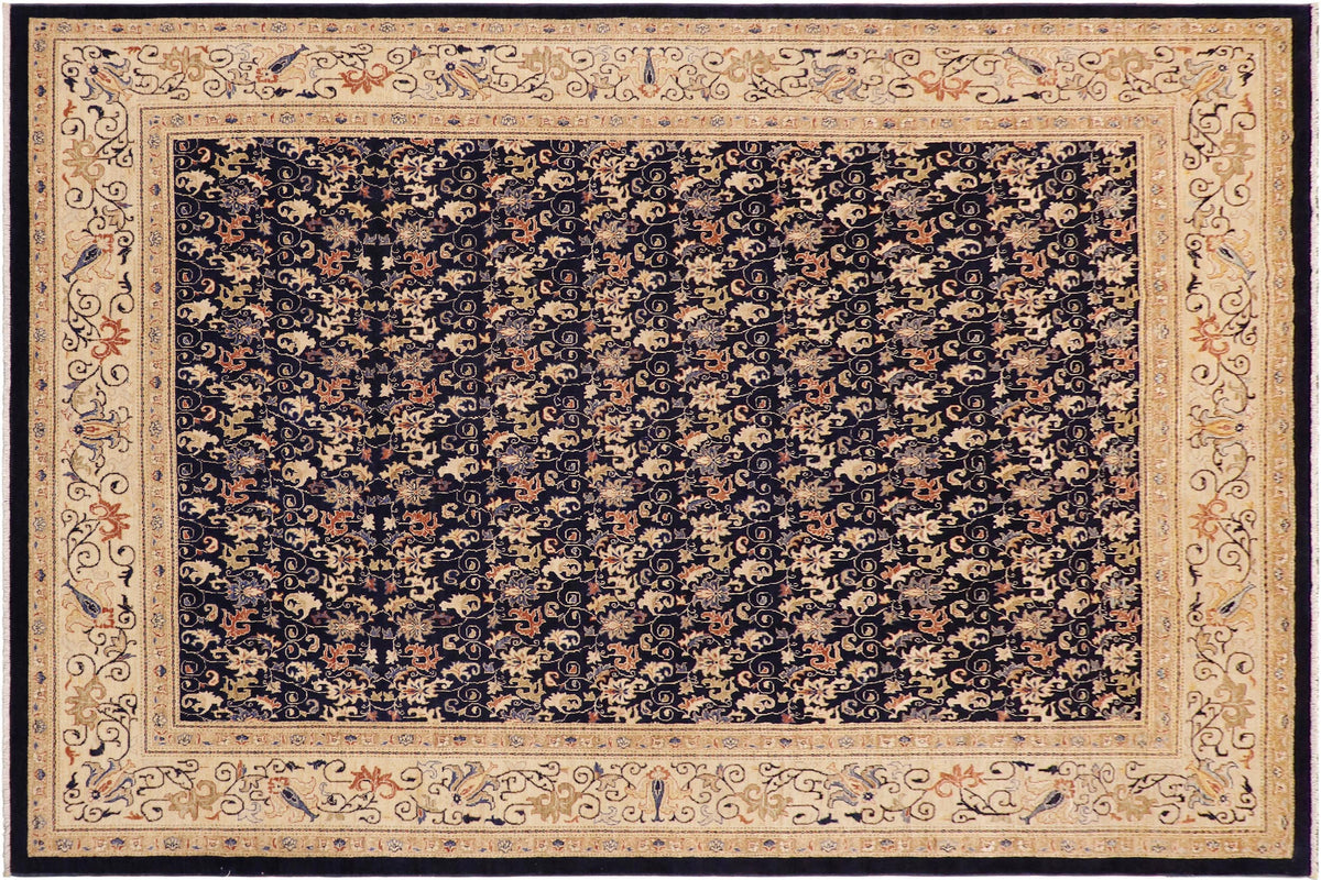 handmade Transitional Kafkaz Blue Beige Hand Knotted RECTANGLE 100% WOOL area rug 9' x 12'