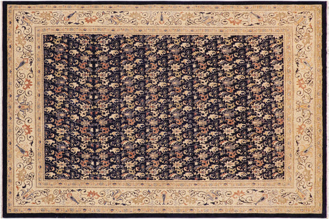 handmade Transitional Kafkaz Blue Beige Hand Knotted RECTANGLE 100% WOOL area rug 9' x 12'