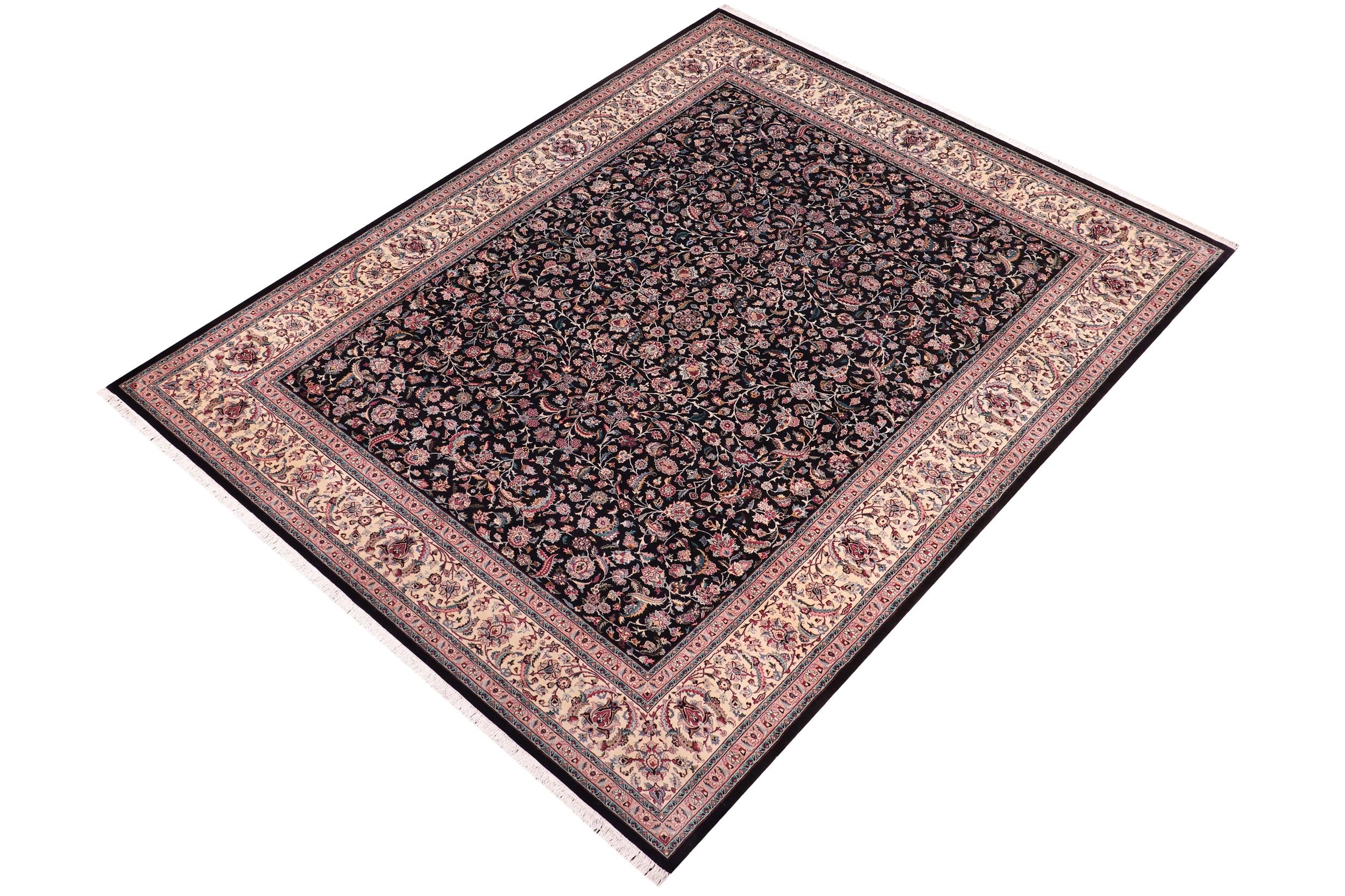 handmade Traditional Rehan Black Ivory Hand Knotted RECTANGLE 100% WOOL area rug 9x12