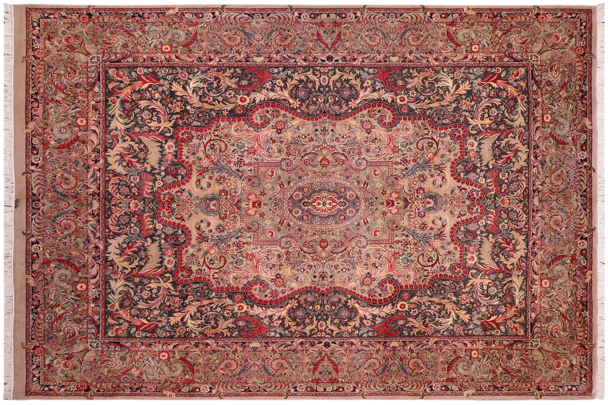 handmade Traditional Afridi Green Lt. Green Hand Knotted RECTANGLE 100% WOOL area rug 9x12