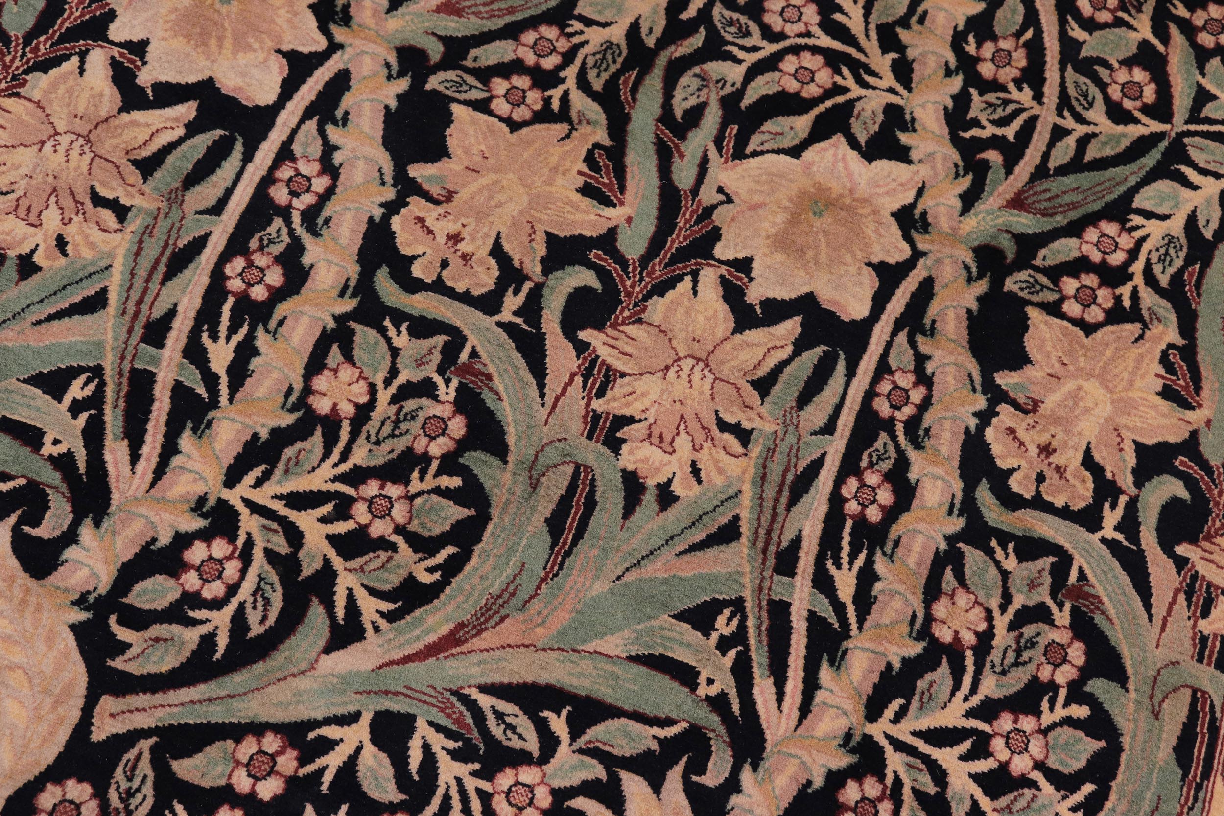 handmade Transitional Dafodils Black Tan Hand Knotted RECTANGLE 100% WOOL area rug 9x12