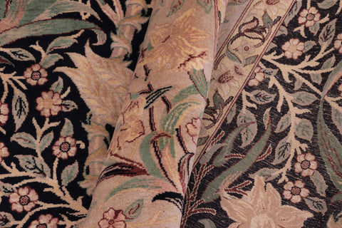 handmade Transitional Dafodils Black Tan Hand Knotted RECTANGLE 100% WOOL area rug 9x12