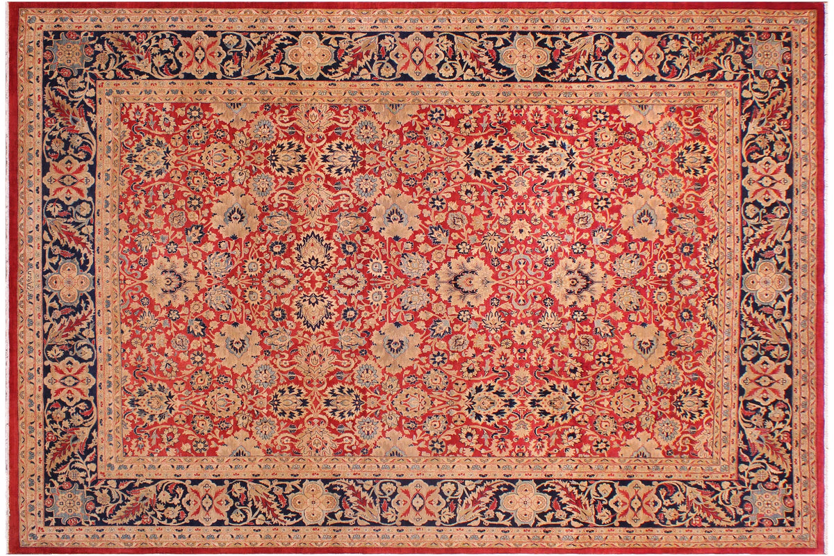 handmade Transitional Mahal Red Blue Hand Knotted RECTANGLE 100% WOOL area rug 9 x 12