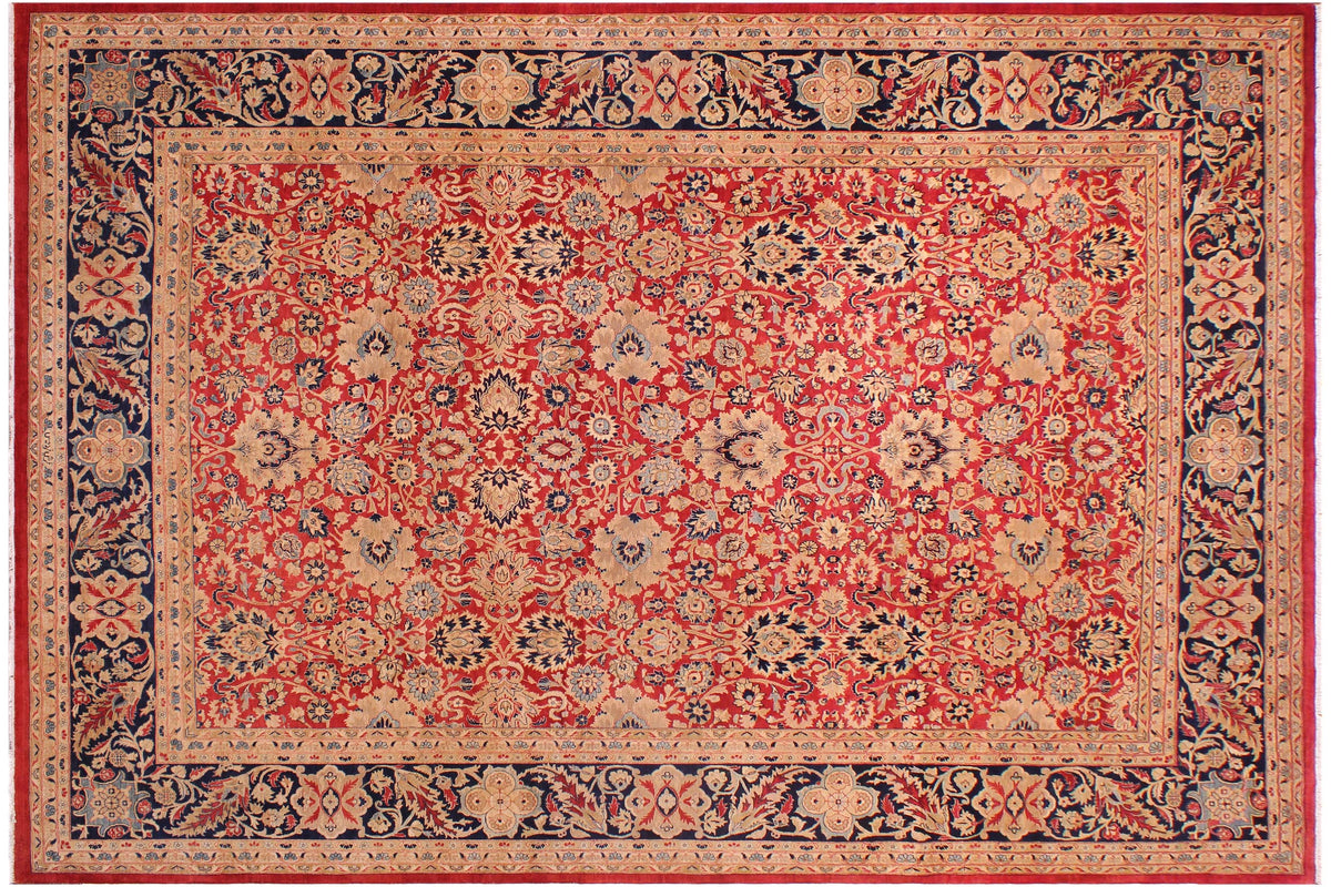 handmade Transitional Mahal Red Blue Hand Knotted RECTANGLE 100% WOOL area rug 9x12