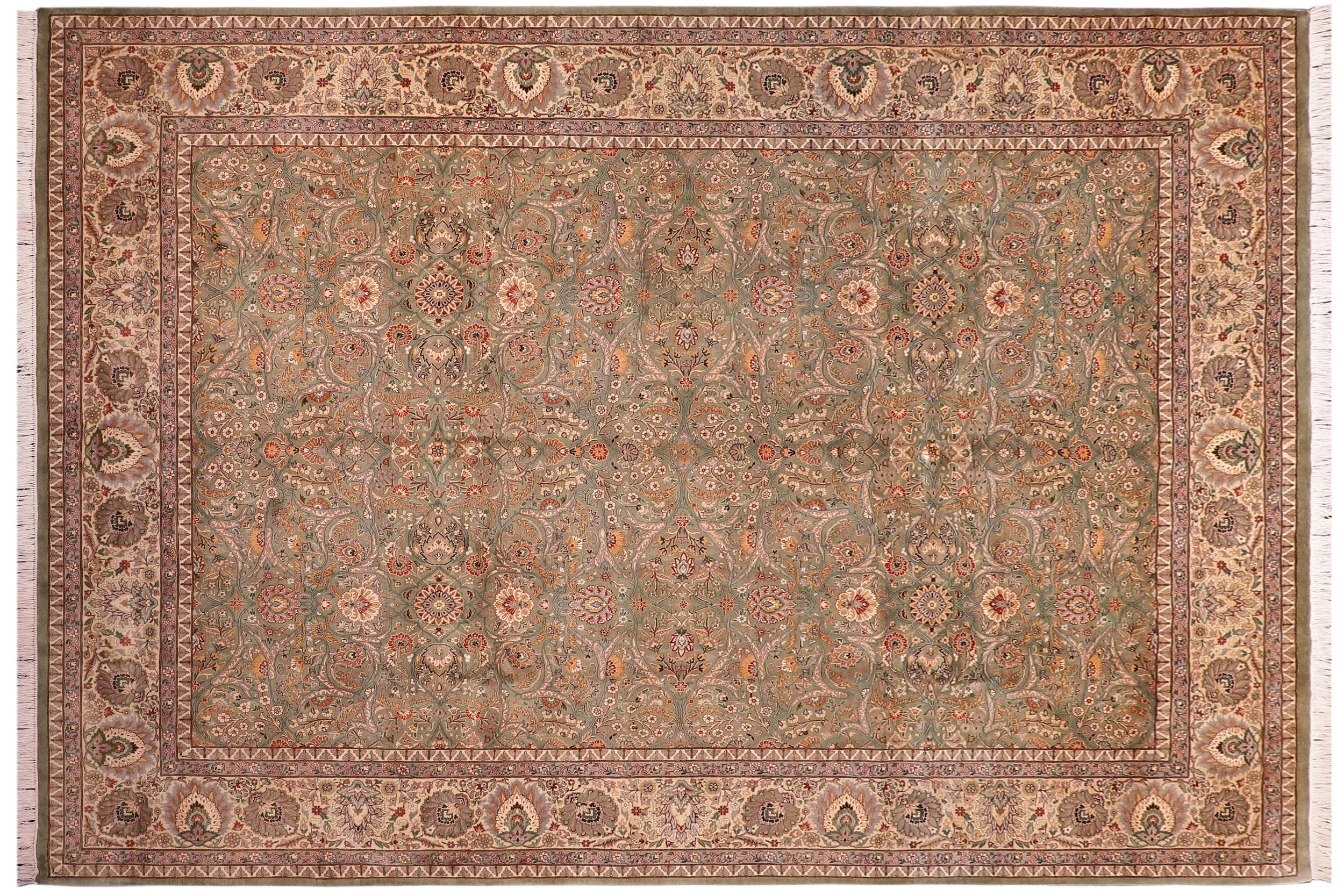 handmade Traditional Regular Lt. Green Ivory Hand Knotted RECTANGLE 100% WOOL area rug 9x12