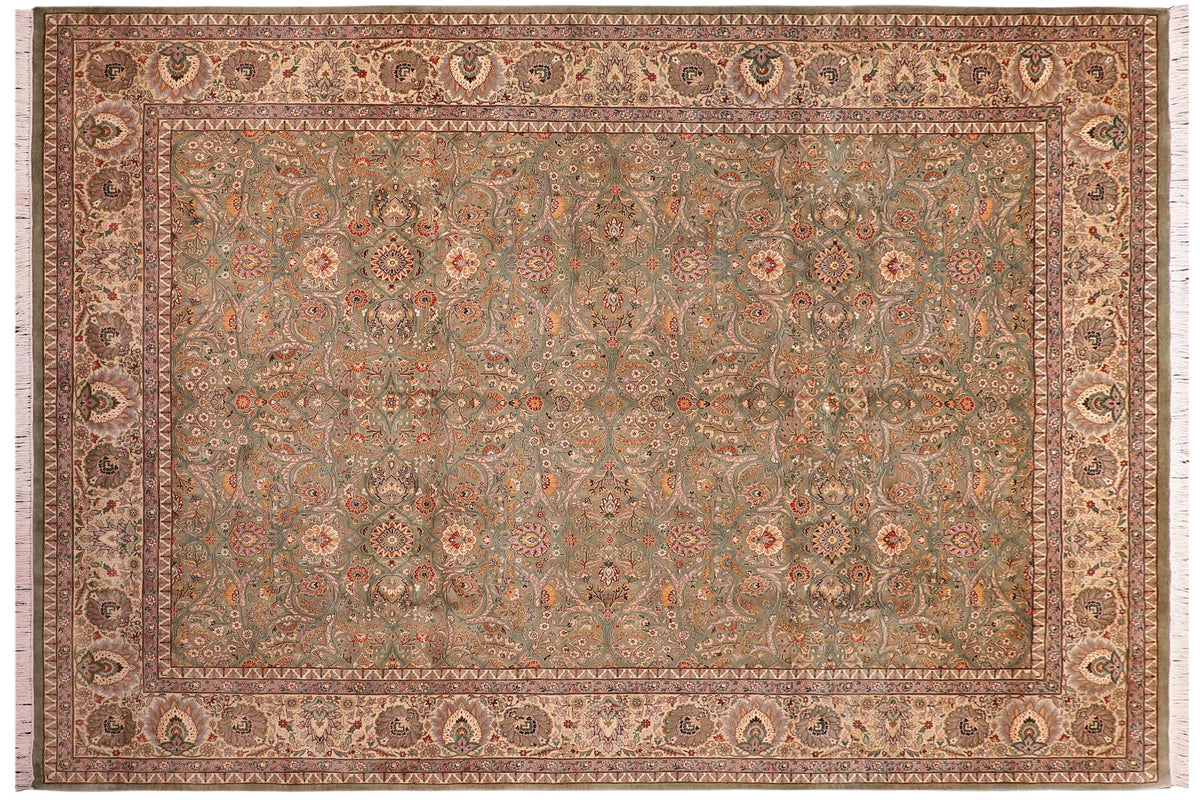 handmade Traditional Regular Lt. Green Ivory Hand Knotted RECTANGLE 100% WOOL area rug 9x12