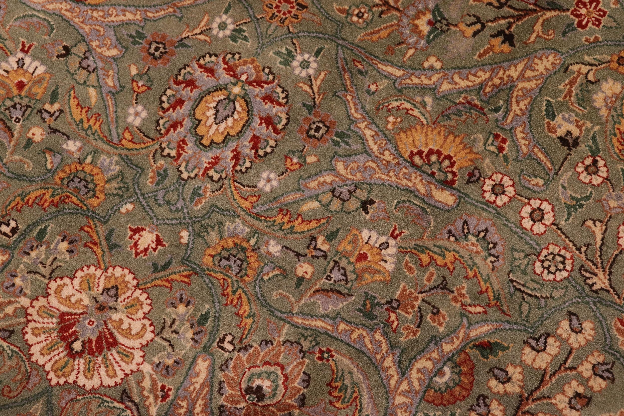 handmade Traditional Regular Lt. Green Ivory Hand Knotted RECTANGLE 100% WOOL area rug 9x12