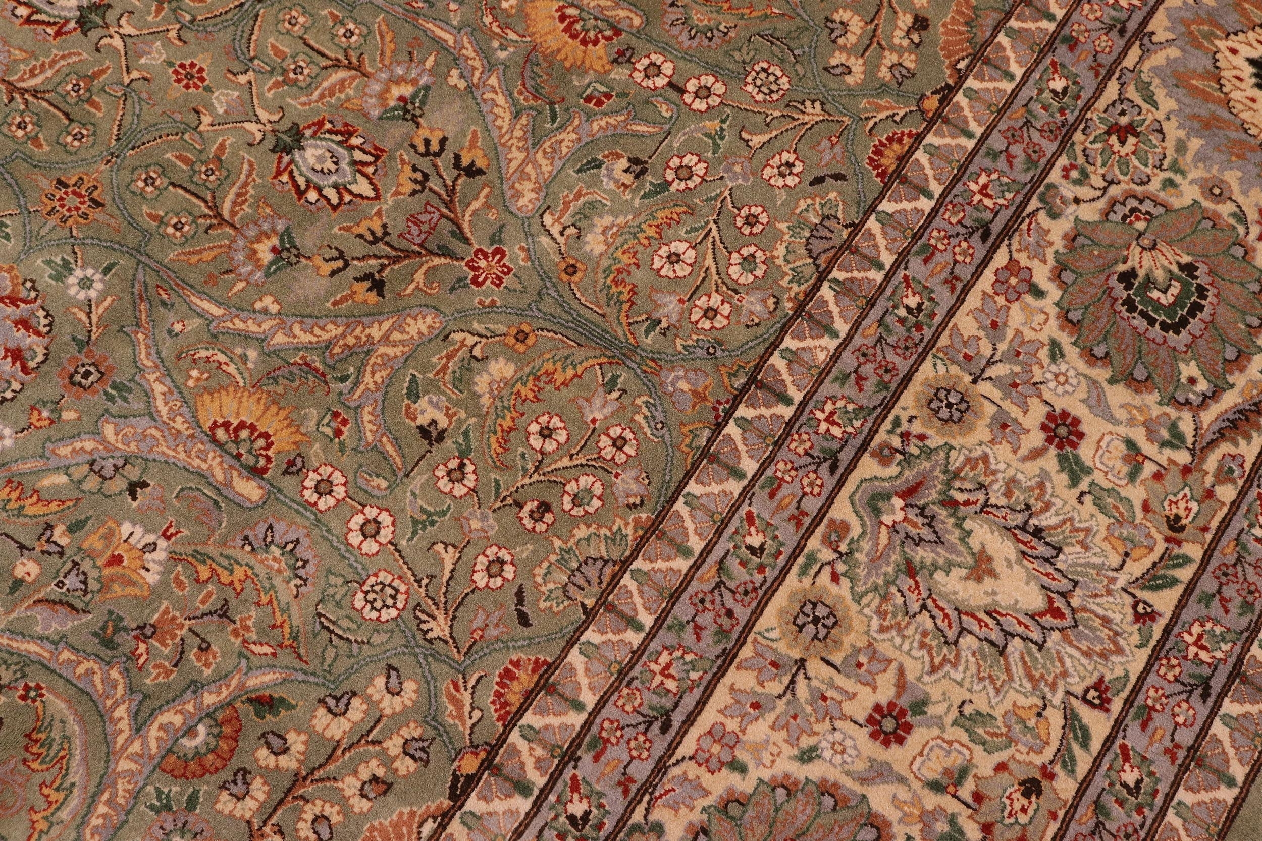 handmade Traditional Regular Lt. Green Ivory Hand Knotted RECTANGLE 100% WOOL area rug 9x12