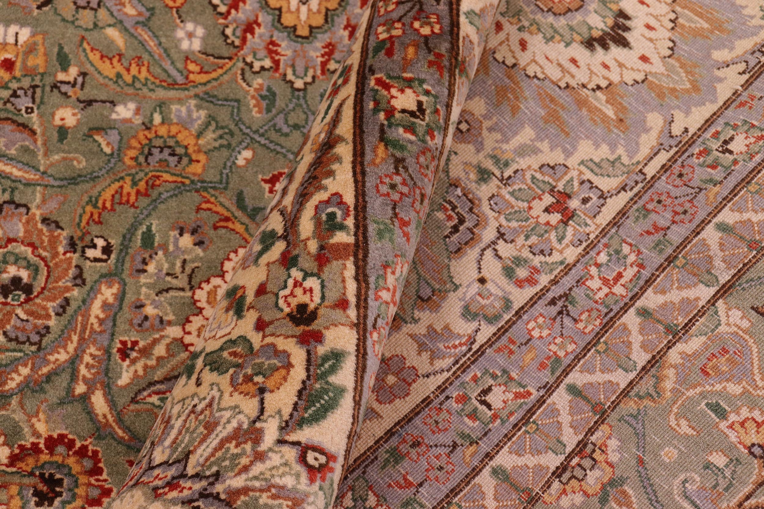 handmade Traditional Regular Lt. Green Ivory Hand Knotted RECTANGLE 100% WOOL area rug 9x12