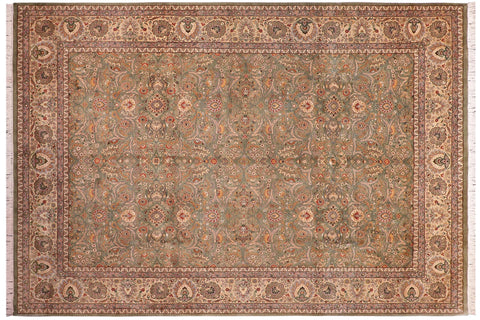 handmade Traditional Regular Lt. Green Ivory Hand Knotted RECTANGLE 100% WOOL area rug 9x12