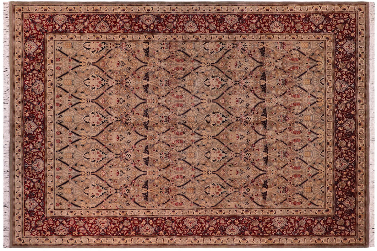 handmade Transitional Mujahid Green Red Hand Knotted RECTANGLE 100% WOOL area rug 9x12