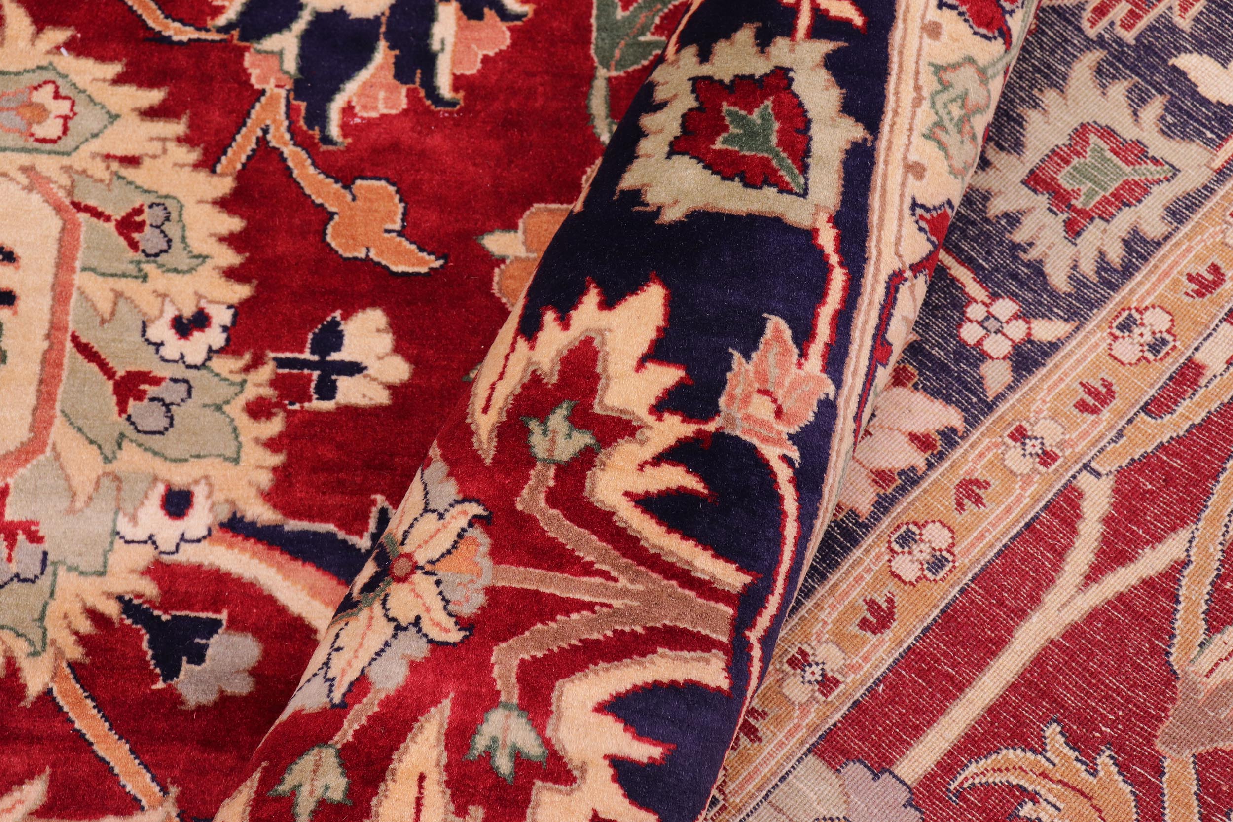 handmade Traditional Lahore Red Blue Hand Knotted RECTANGLE 100% WOOL area rug 9x12