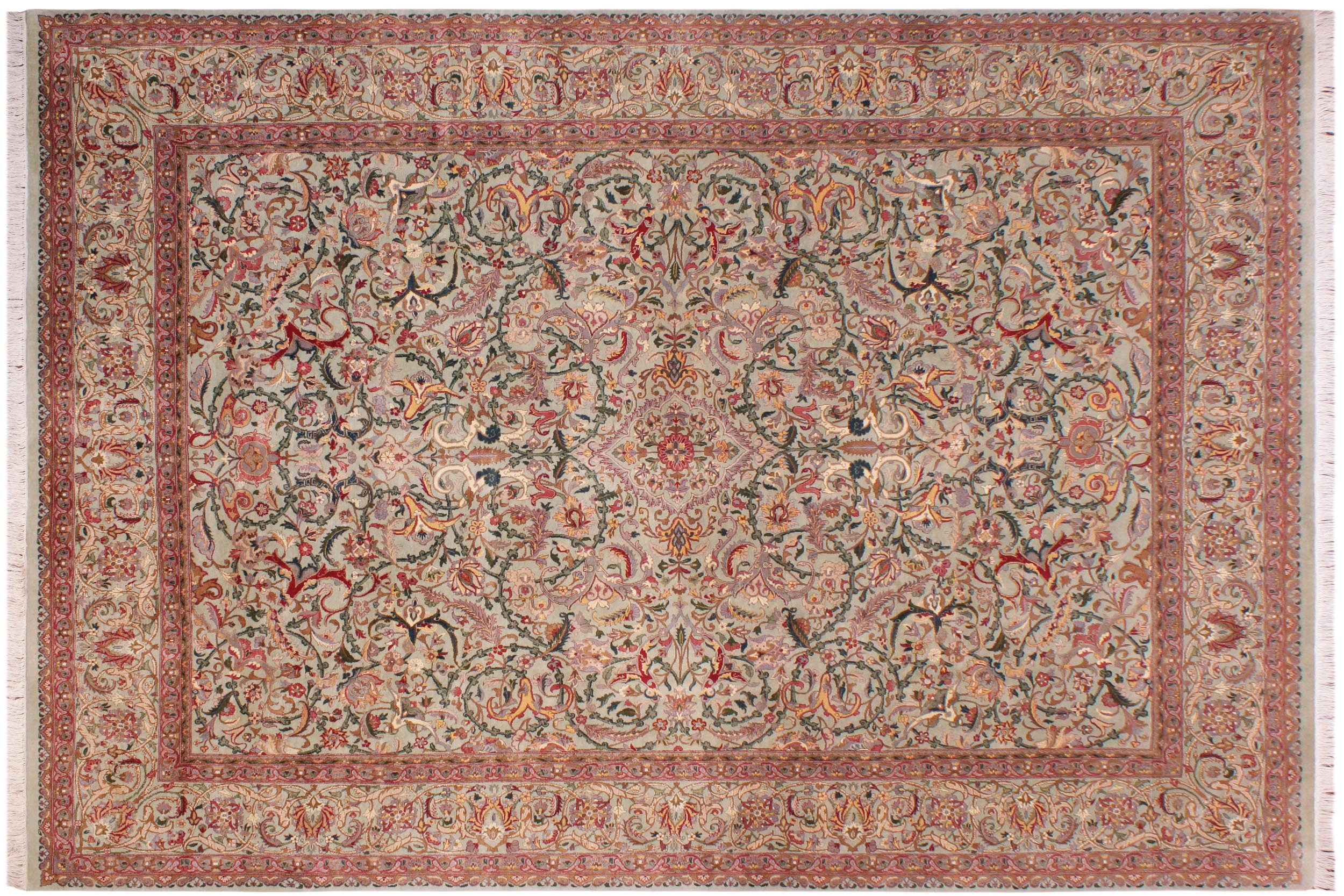 handmade Transitional Kashan Lt. Green Lt. Green Hand Knotted RECTANGLE 100% WOOL area rug 9x12