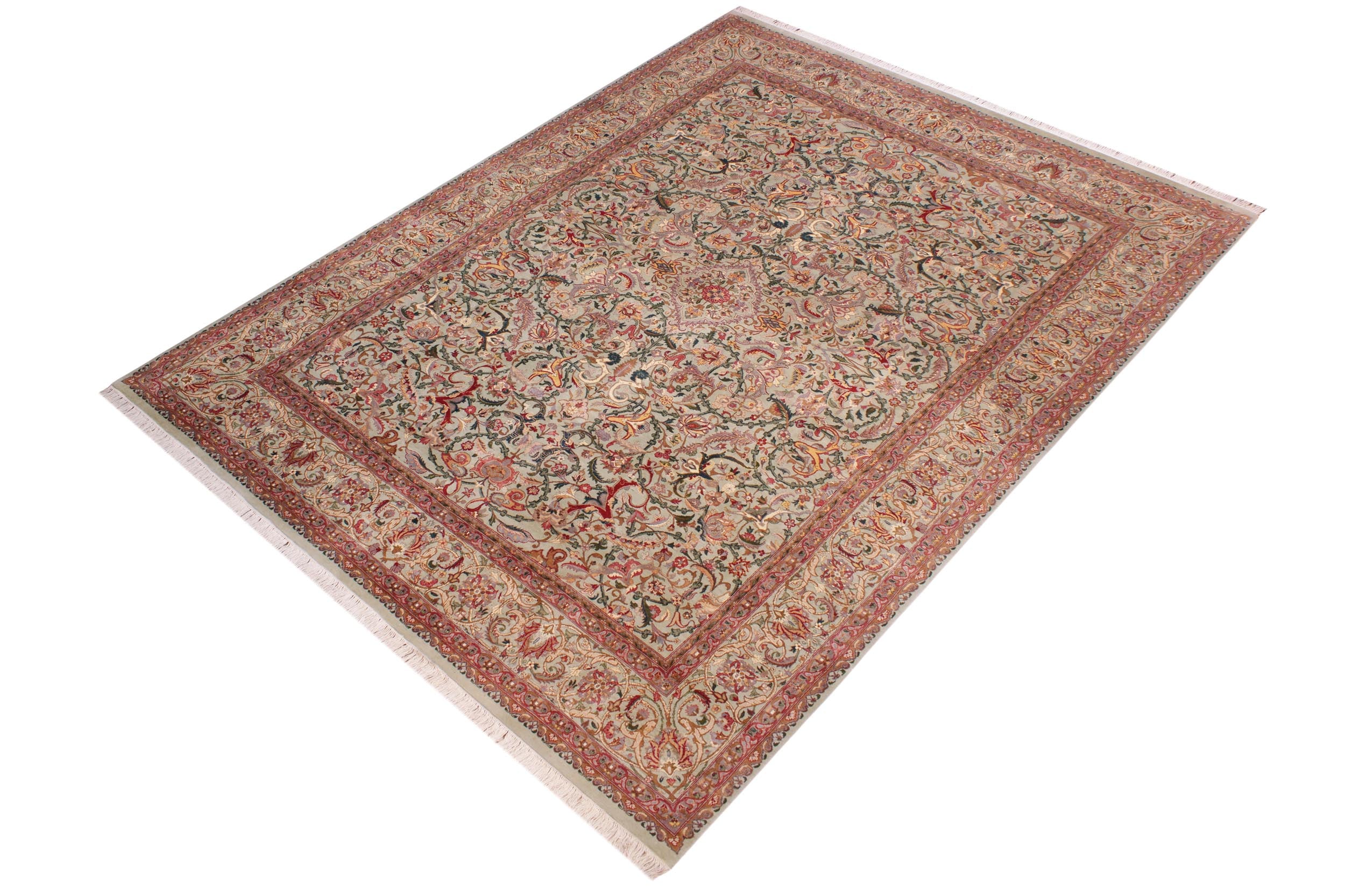 handmade Transitional Kashan Lt. Green Lt. Green Hand Knotted RECTANGLE 100% WOOL area rug 9x12