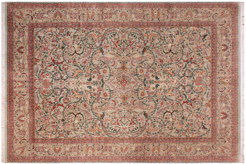 handmade Transitional Kashan Lt. Green Lt. Green Hand Knotted RECTANGLE 100% WOOL area rug 9x12