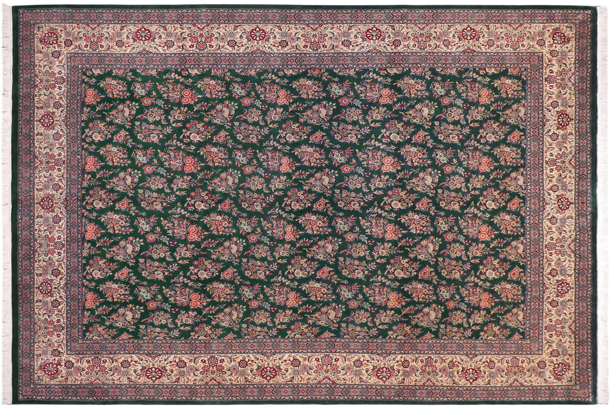 handmade Transitional Sarook Green Green Hand Knotted RECTANGLE 100% WOOL area rug 9x12