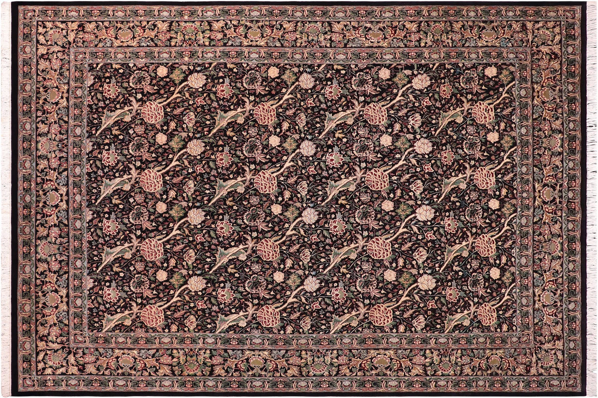 handmade Transitional Morris Black Black Hand Knotted RECTANGLE 100% WOOL area rug 9x12