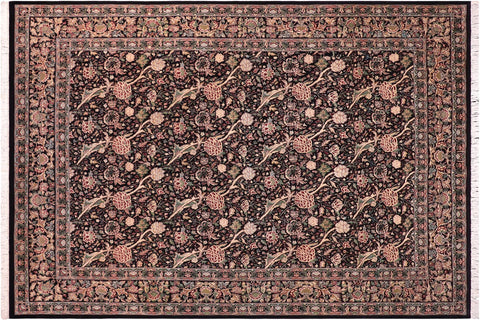 handmade Transitional Morris Black Black Hand Knotted RECTANGLE 100% WOOL area rug 9x12