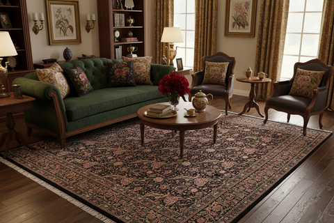 handmade Transitional Morris Black Black Hand Knotted RECTANGLE 100% WOOL area rug 9x12