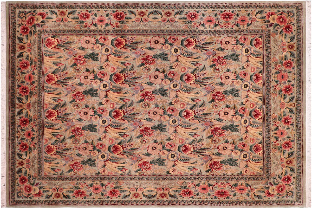 handmade Transitional  Lt. Green Lt. Green Hand Knotted RECTANGLE 100% WOOL area rug 9x12