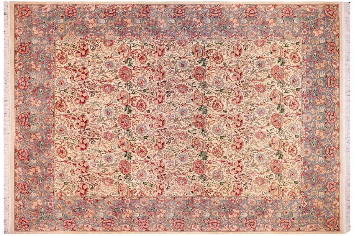 handmade Transitional Irfan Ivory Lt. Blue Hand Knotted RECTANGLE 100% WOOL area rug 9x12