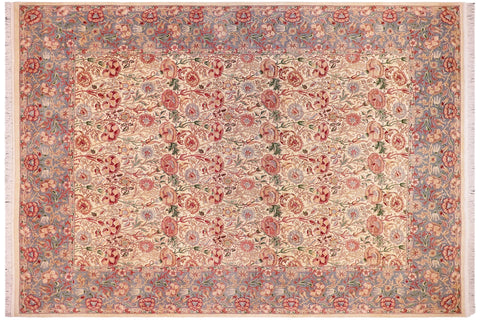 handmade Transitional Irfan Ivory Lt. Blue Hand Knotted RECTANGLE 100% WOOL area rug 9x12