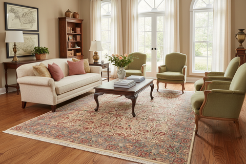 handmade Transitional Irfan Ivory Lt. Blue Hand Knotted RECTANGLE 100% WOOL area rug 9x12
