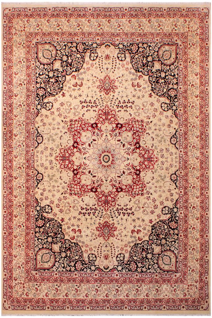 Traditional Kirman Lezlie Beige Red Hand Knotted Area rugs 9X12