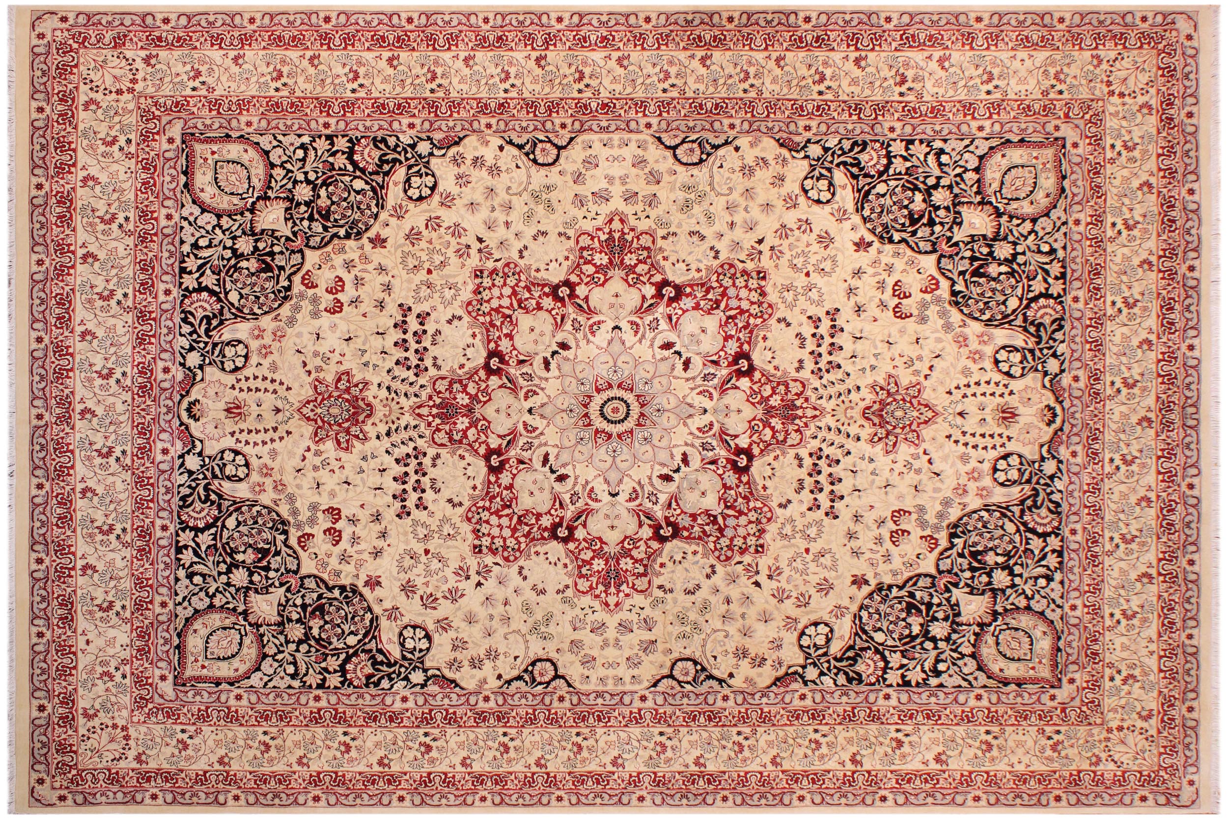 handmade Traditional Kirman Beige Red Hand Knotted RECTANGLE 100% WOOL area rug 9 x 12