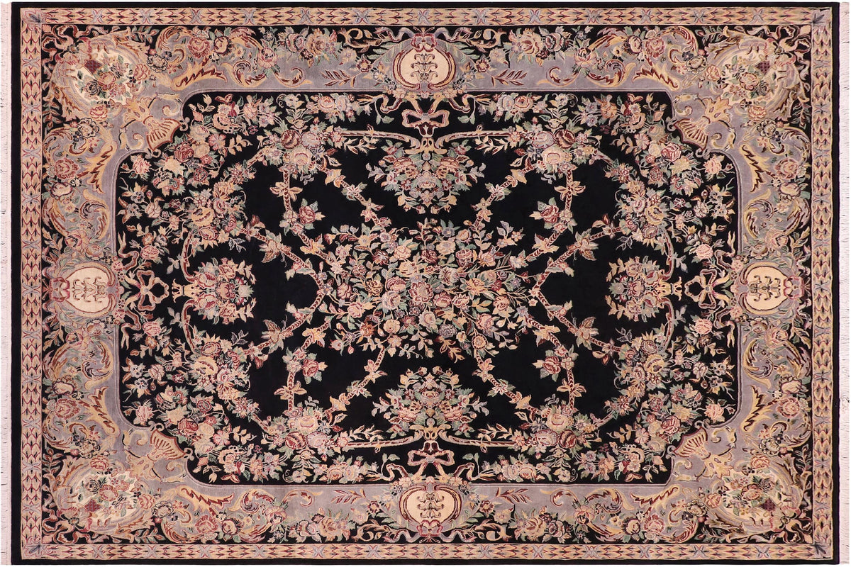 handmade Traditional Gujranwala Black Lt. Gray Hand Knotted RECTANGLE 100% WOOL area rug 9x12