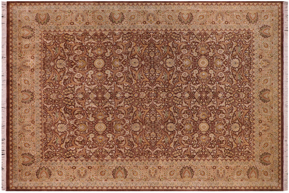 handmade Transitional Regular Brown Tan Hand Knotted RECTANGLE 100% WOOL area rug 9x12