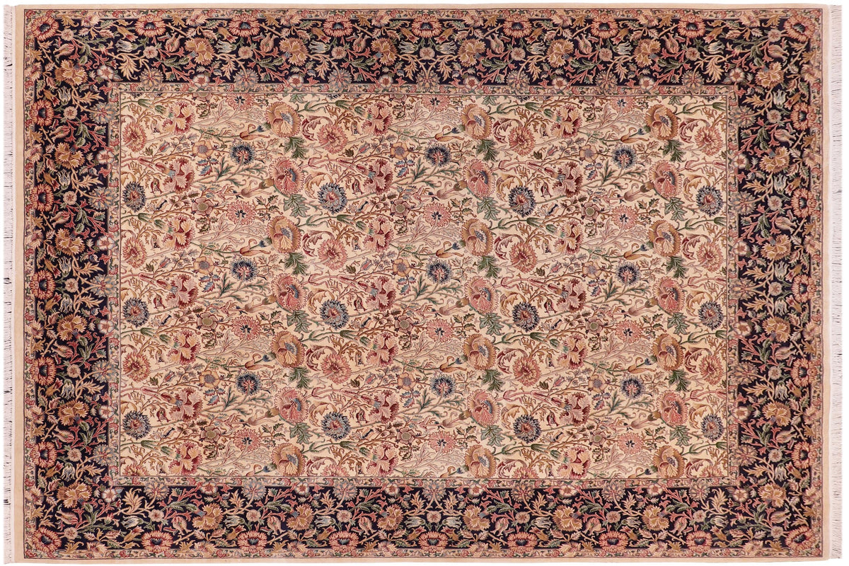 handmade Transitional Sultan Ivory Blue Hand Knotted RECTANGLE 100% WOOL area rug 9x12