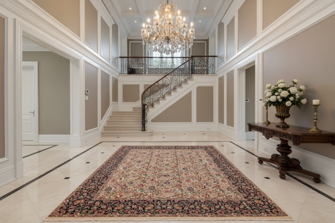 handmade Transitional Sultan Ivory Blue Hand Knotted RECTANGLE 100% WOOL area rug 9x12