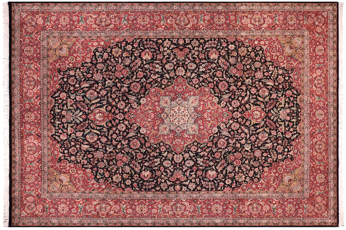 handmade Traditional Kashan Black Red Hand Knotted RECTANGLE 100% WOOL area rug 9x12