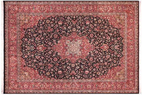 handmade Traditional Kashan Black Red Hand Knotted RECTANGLE 100% WOOL area rug 9x12