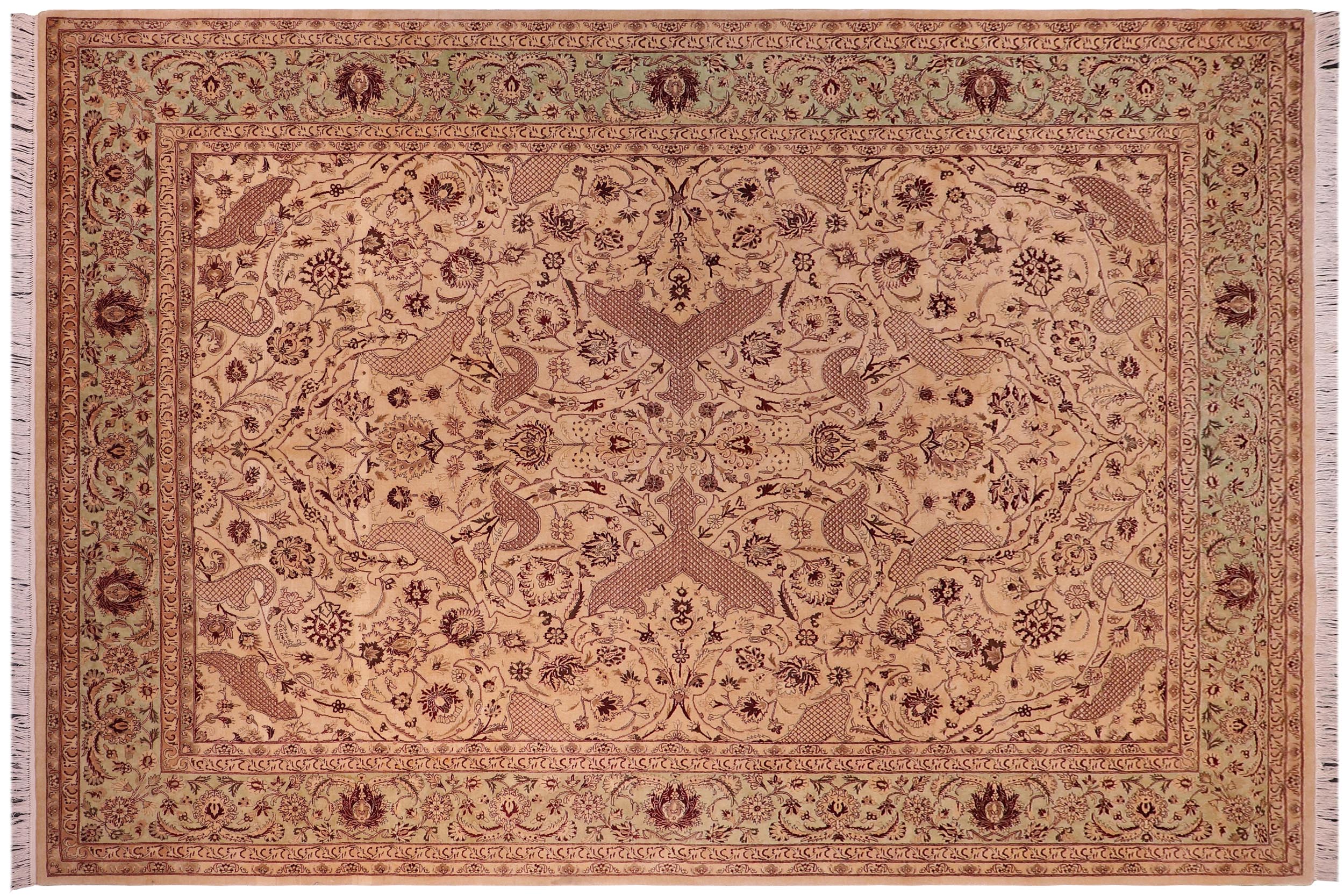 handmade Traditional Agra #2 Gold Lt. Green Hand Knotted RECTANGLE 100% WOOL area rug 9x12