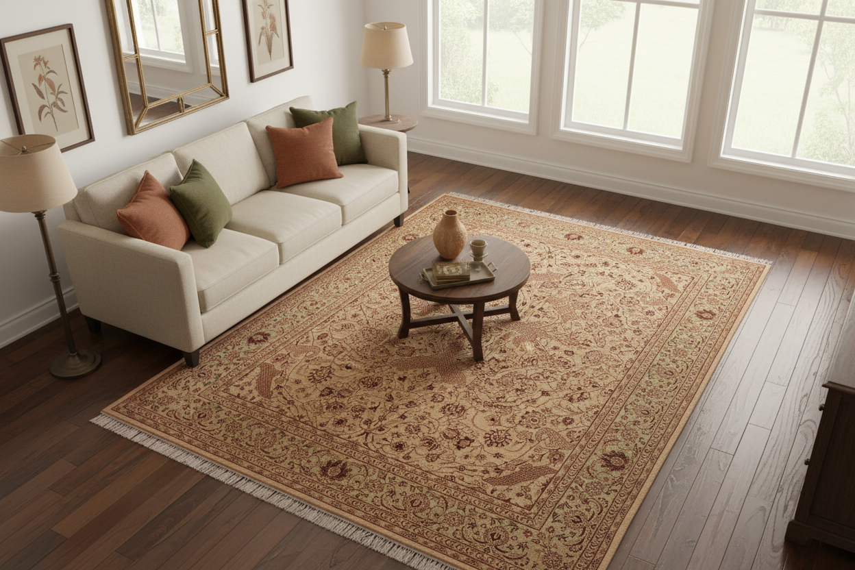 handmade Traditional Agra #2 Gold Lt. Green Hand Knotted RECTANGLE 100% WOOL area rug 9x12