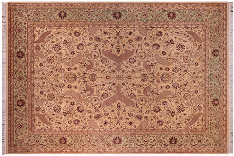 handmade Traditional Agra #2 Gold Lt. Green Hand Knotted RECTANGLE 100% WOOL area rug 9x12