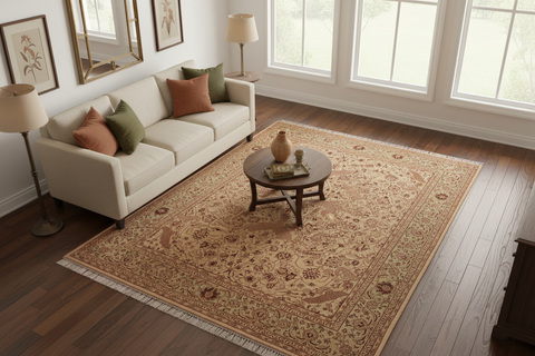 handmade Traditional Agra #2 Gold Lt. Green Hand Knotted RECTANGLE 100% WOOL area rug 9x12