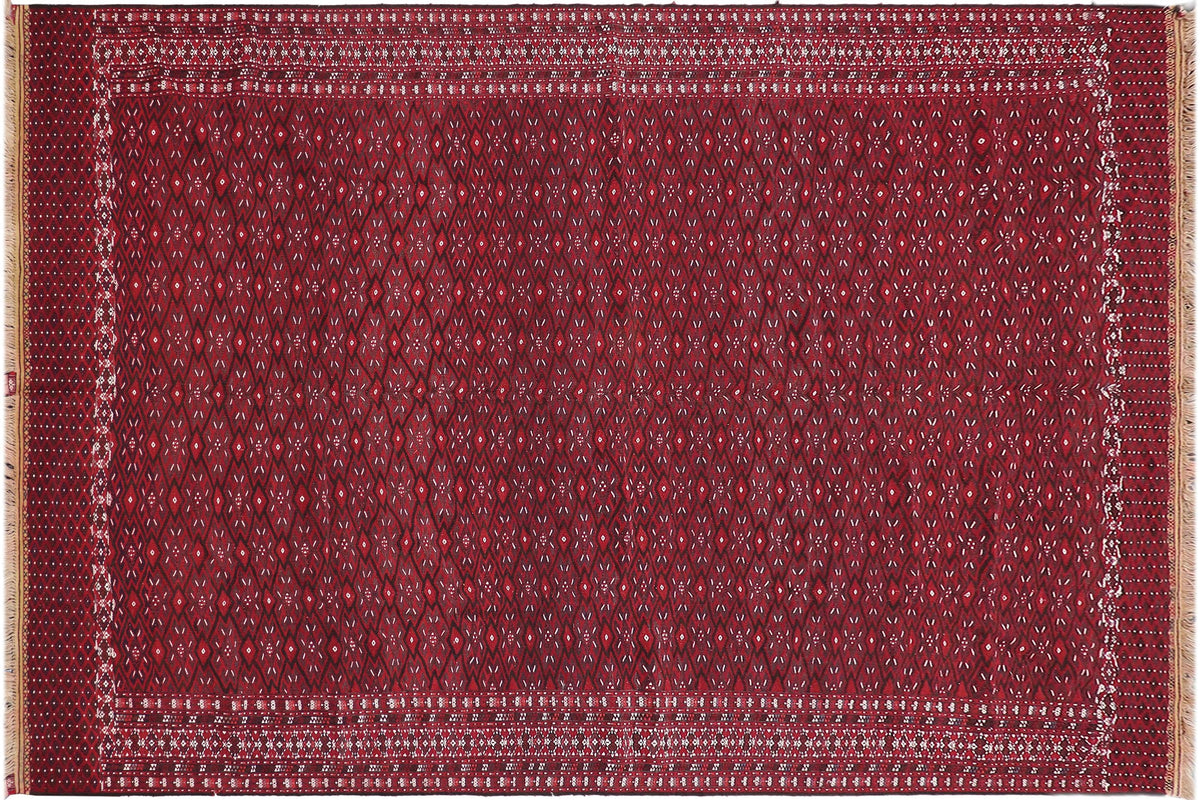 handmade Geometric Tukmansalah Red Red Hand-Woven RECTANGLE 100% WOOL area rug 7x12