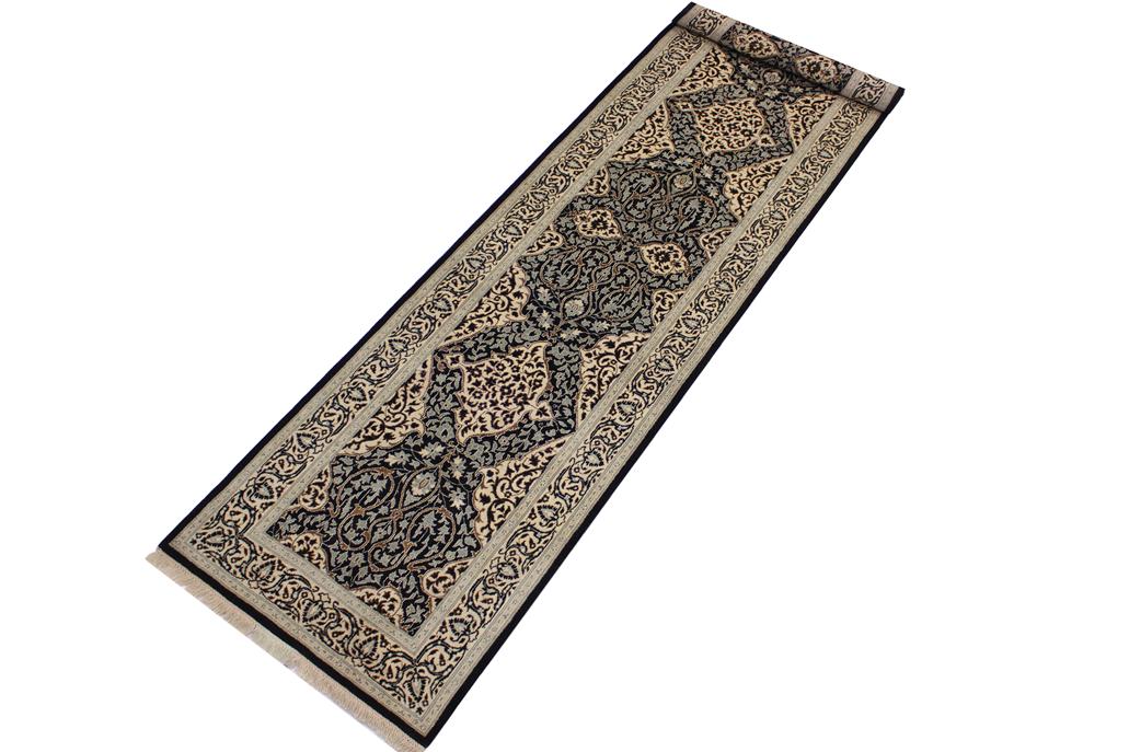 handmade Transitional Design Black Ivory Hand Knotted RUNNER 100% WOOL area rug 3'X13'