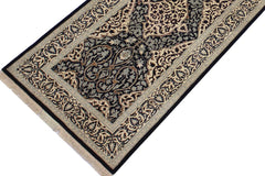 handmade Transitional Design Black Ivory Hand Knotted RUNNER 100% WOOL area rug 3'X13'