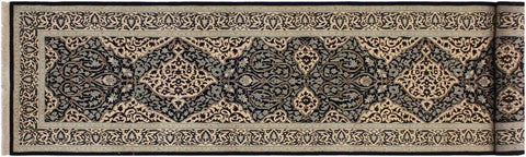 handmade Transitional Design Black Ivory Hand Knotted RUNNER 100% WOOL area rug 3'X13'