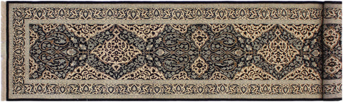 handmade Transitional Design Black Ivory Hand Knotted RUNNER 100% WOOL area rug 3' x 13'